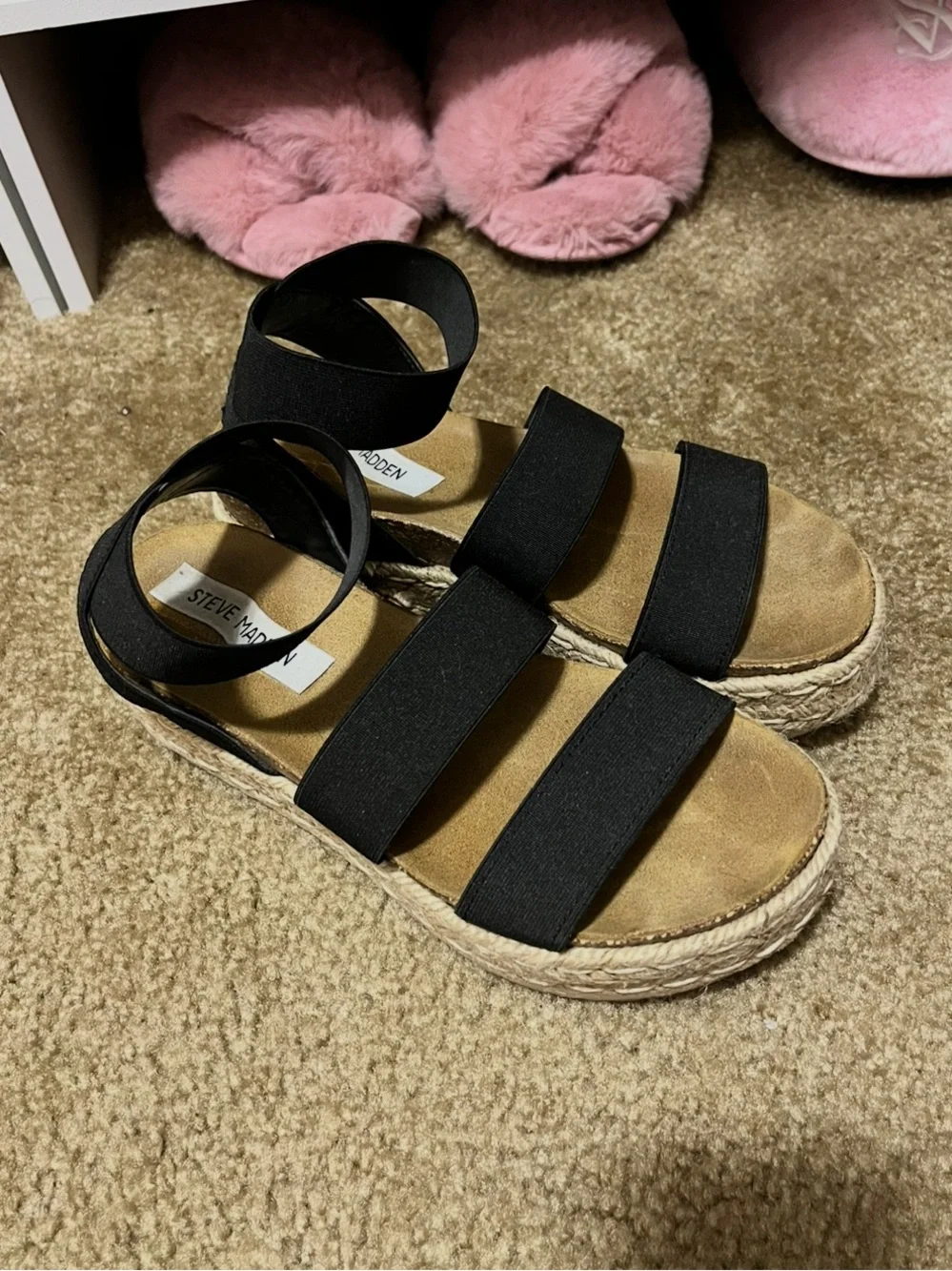 Steve Madden Black Elastic Strap Espadrille Sandals